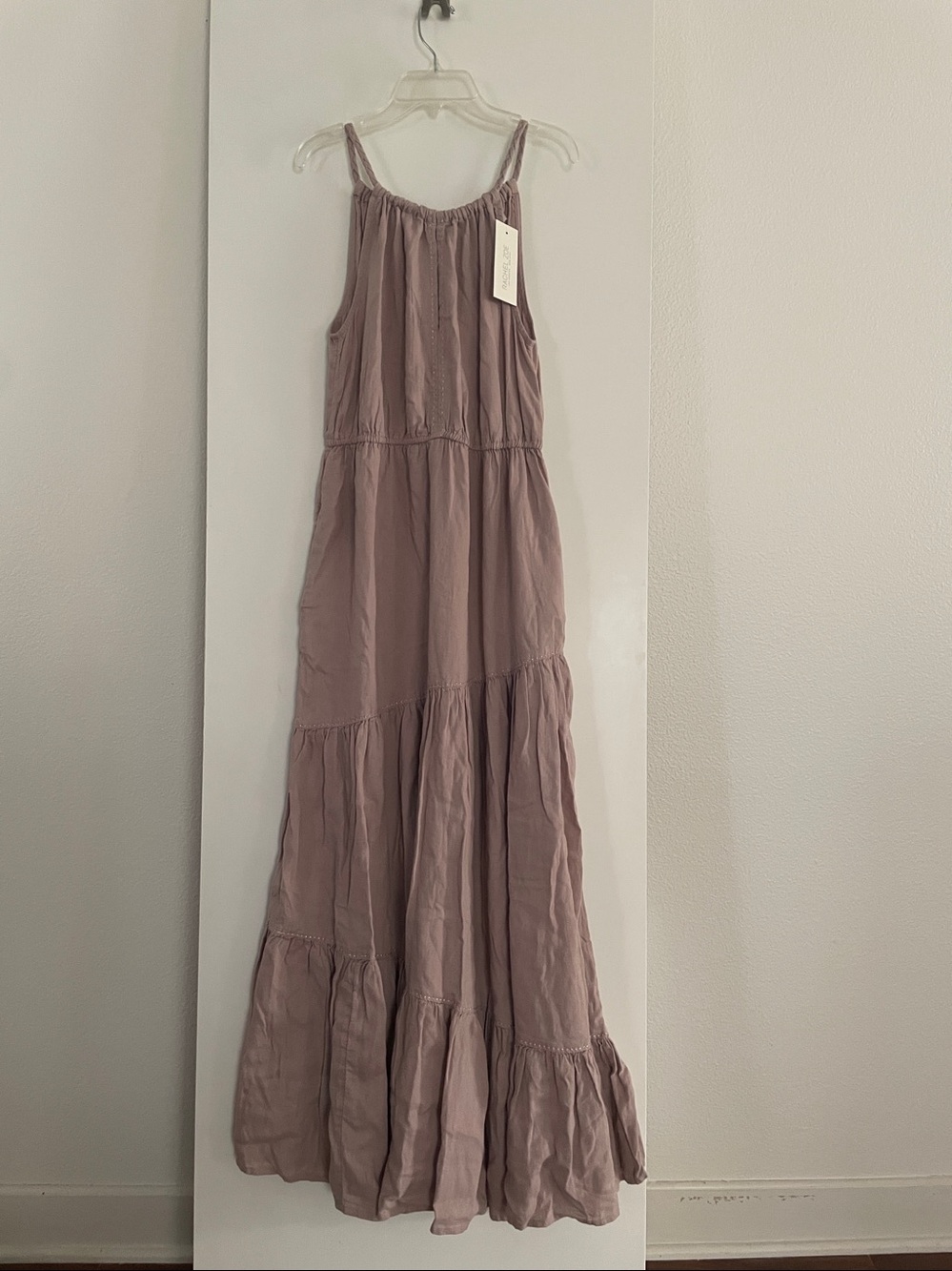 Rachel Zoe Linen Tiered Halter Midi Maxi Dress Dusty Pink/Mauve NWT